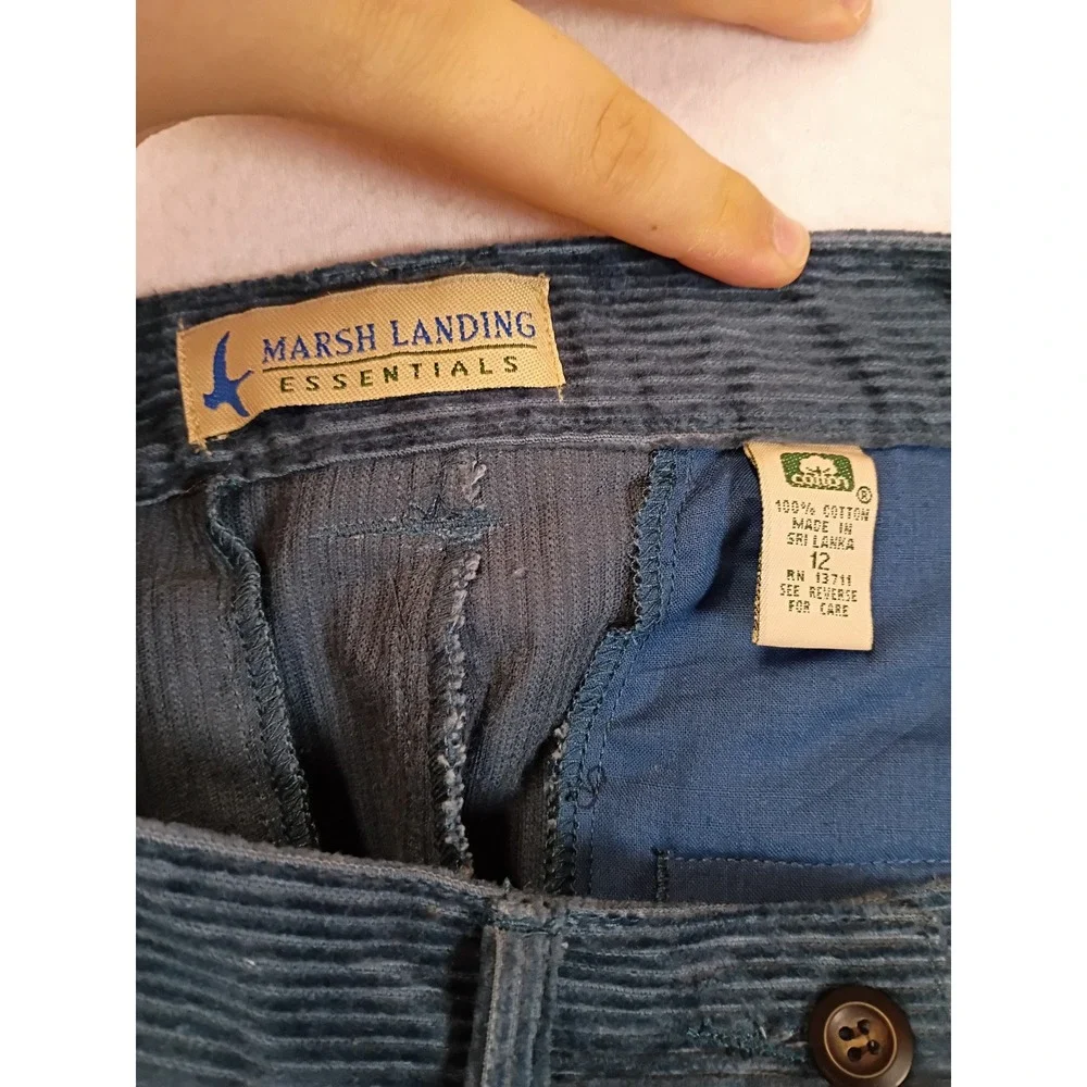 Dark Academia Marsh Landing Essentials Women 12 Teal Blue Pleated Corduroy Pants
